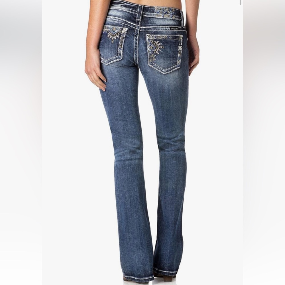 Miss Me Bootcut Mid Rise Jeans Embellished Beaded Dark Wash Women's Size 27